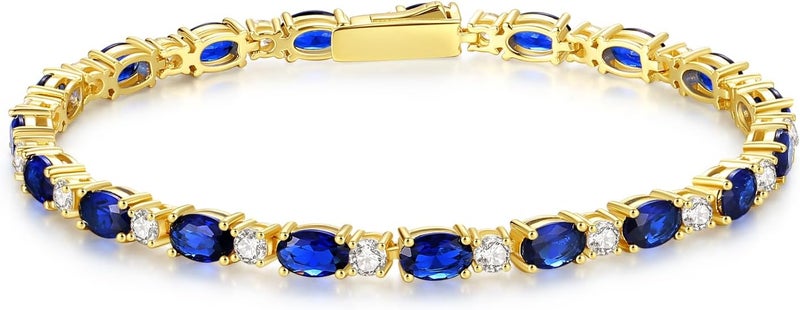 Fancime 14K Gold Plated Birthstone Bracelets 4mm Sterling Silver Tennis Bracelets Gold Bracelets Birthday Jewelry Gifts for Women 7" - Image 1